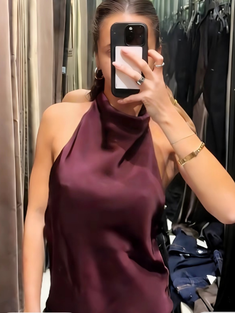 Zara Satin Halter Camisole in Plum